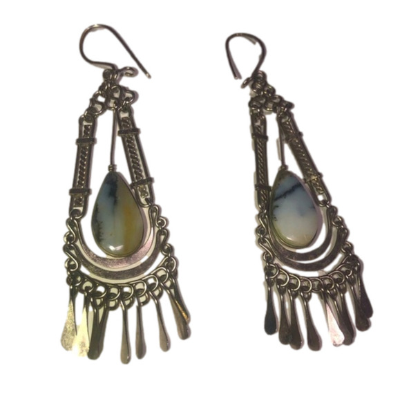 BOHO Sodalite Wire Wrapped Chandelier Dangle Earrings 3” - Picture 1 of 3